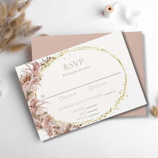 Cartão RSVP de Casamento Boho Pampas com refeições
