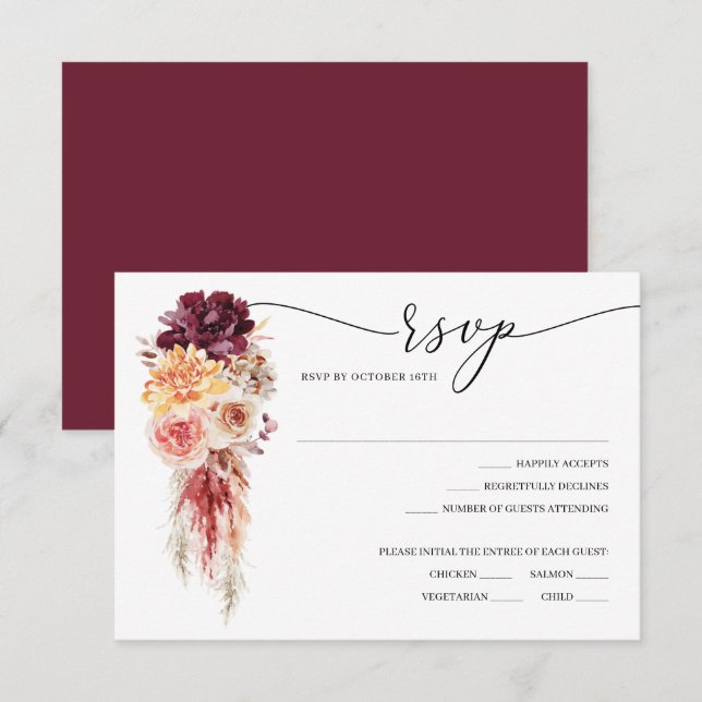 Cartão RSVP de Casamento Boho Pampas Grass (Frente/Verso)