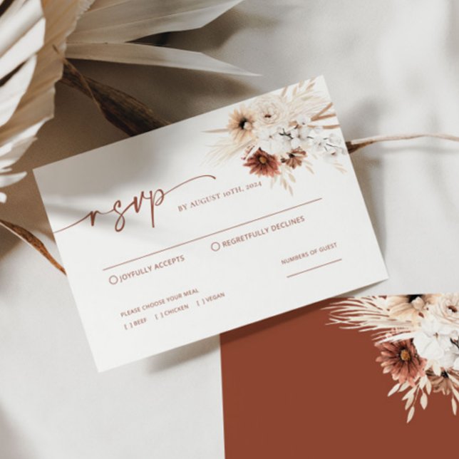 Cartão RSVP de Casamento Boho Pampas Grass (Criador carregado)