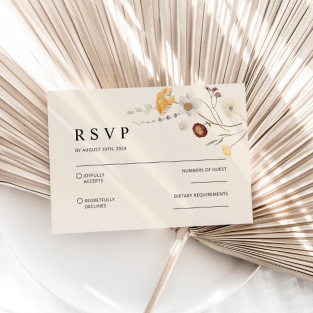 Cartão RSVP de Casamento Boho Wildflower (Criador carregado)