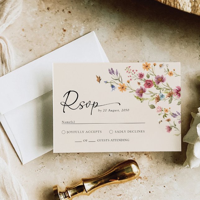 Cartão RSVP de Casamento Boho Wildflower (Criador carregado)