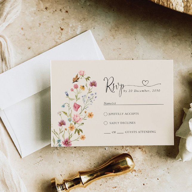 Cartão RSVP de Casamento Boho Wildflower (Criador carregado)