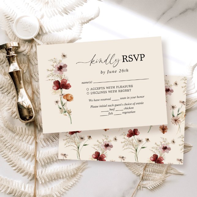 Cartão RSVP de Casamento Boho Wildflower (Criador carregado)