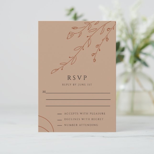 Cartão RSVP de Casamento Botânico Beige (Em pé/Frente)