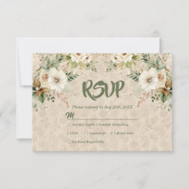 Cartão RSVP de Casamento Botânico Floral Boho Vint