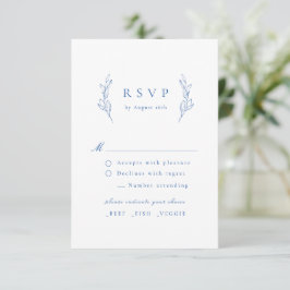 Cartão RSVP de casamento botânico simples azul ele