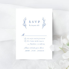Cartão RSVP de casamento botânico simples azul ele