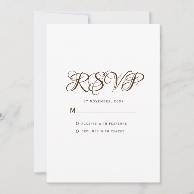 Cartão RSVP de Casamento Branco com Tipografia Mín (Frente)