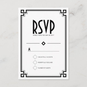 Cartão RSVP de Casamento Branco de Arte Negra