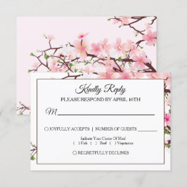 Cartão RSVP de Casamento Branco de Cherry Blossom 
