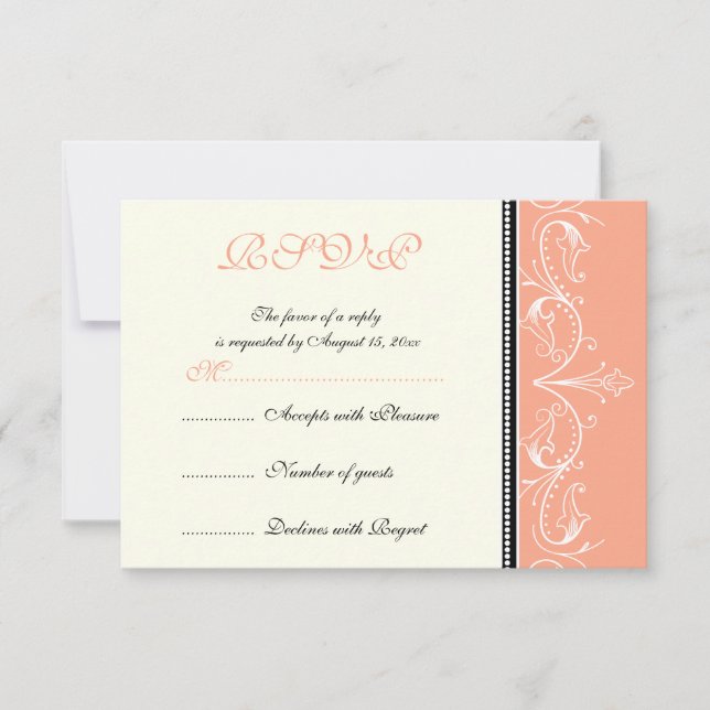 Cartão RSVP de casamento branco de coral (Frente)