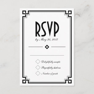 Cartão RSVP de Casamento Branco de Quadros Deco de