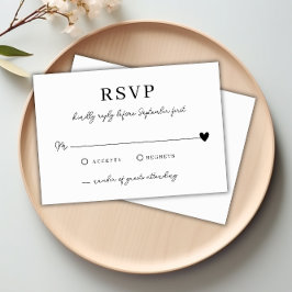 Cartão RSVP de Casamento Branco Negro Minimalista