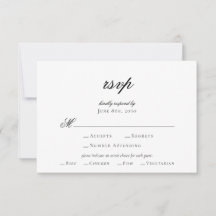 Cartão RSVP de Casamento Branco Preto Elegante