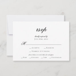 Cartão RSVP de Casamento Branco Preto Elegante