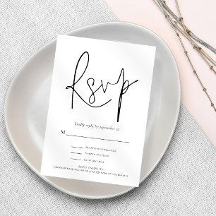 Cartão RSVP de Casamento Branco Preto Moderno