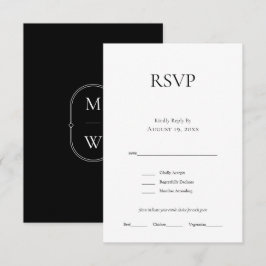 Cartão RSVP de Casamento Branco Preto Monograma Mi