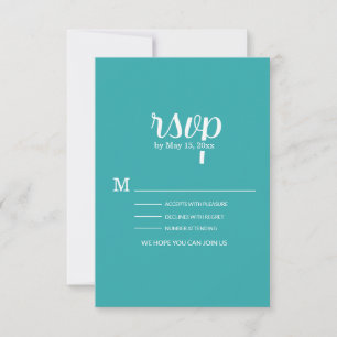 Cartão RSVP de Casamento Branco Turquoise Teal
