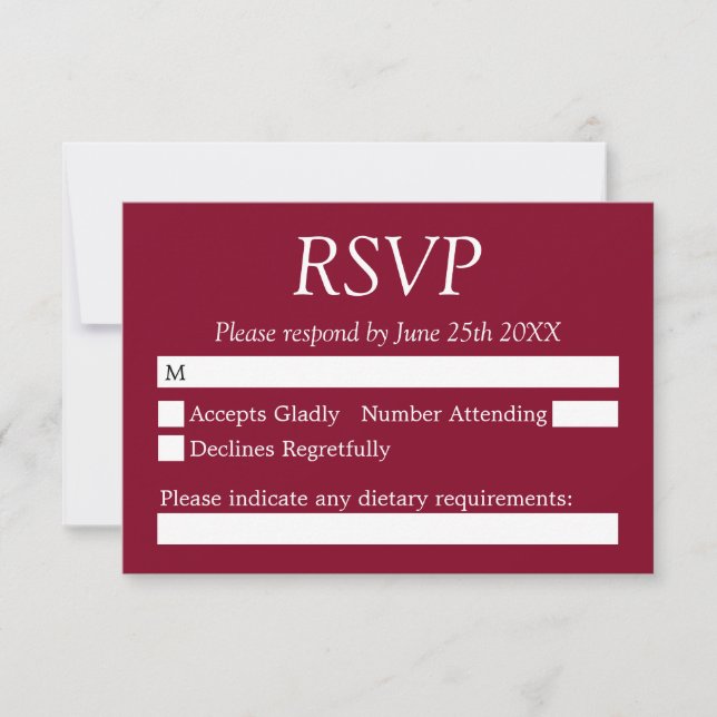 Cartão RSVP de Casamento Burgundy Elegante (Frente)
