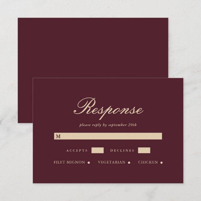 Cartão RSVP de Casamento Burgundy Simples e Elegan (Frente/Verso)