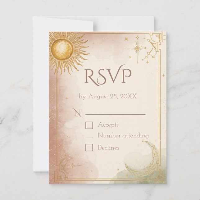 Cartão RSVP de Casamento Celestial Código QR Sage  (Frente)