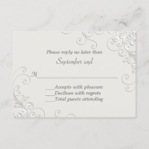 Cartão RSVP de Casamento Clássico Chic Ivory e Whi