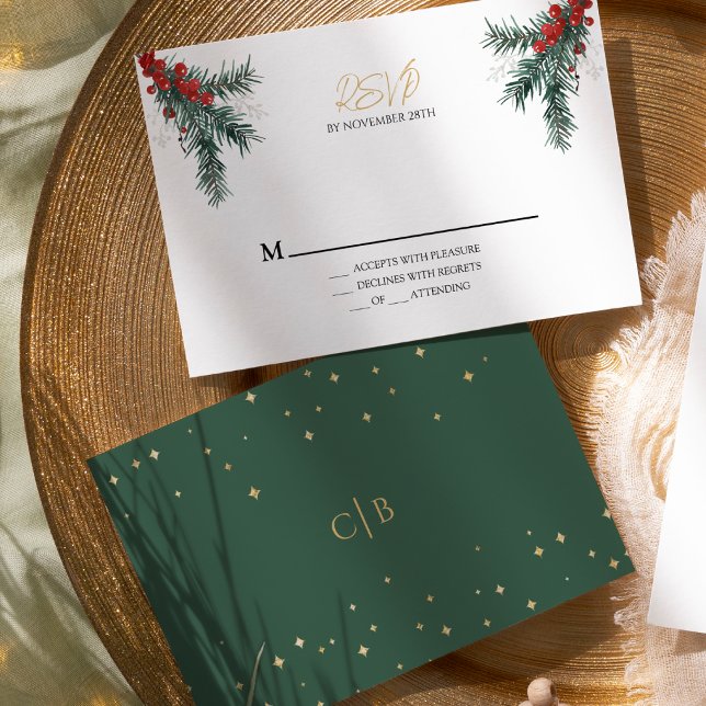 Cartão RSVP de Casamento Clássico Simples de Natal (Criador carregado)