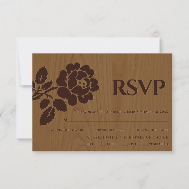 Cartão RSVP de casamento com rosa rustic emboscado (Frente)