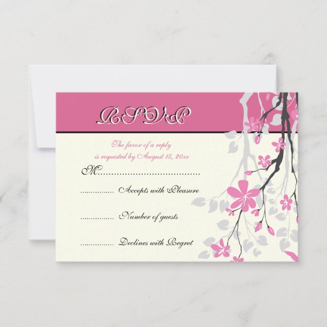 Cartão RSVP de casamento cor-de-rosa da Magnolia (Frente)