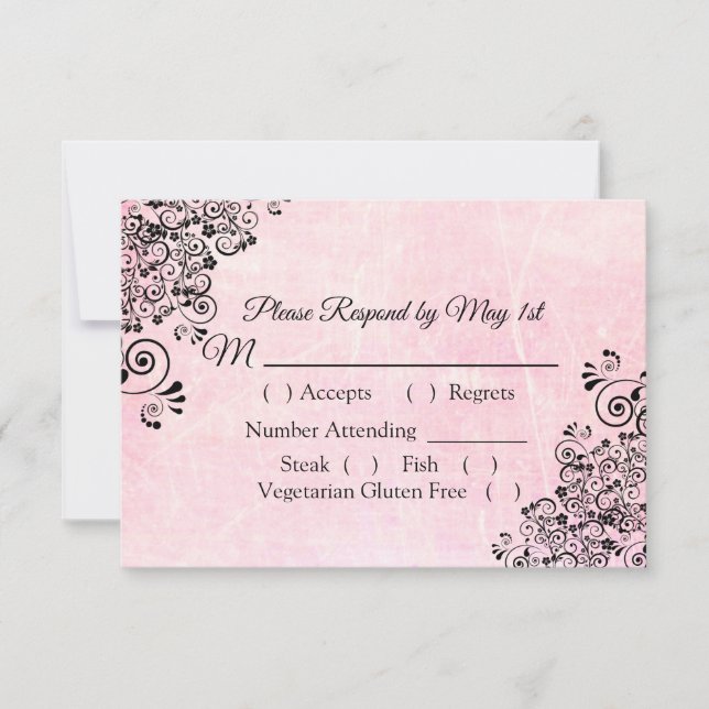Cartão RSVP de Casamento Crackle Rosa (Frente)