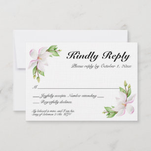 Cartão RSVP de Casamento Cristão - magnólias aquar