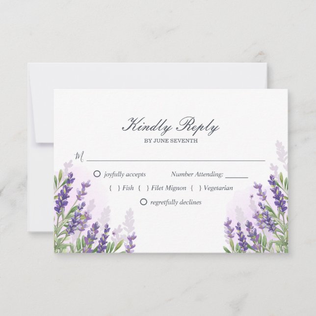 Cartão RSVP de casamento da lavanda Pastel Púrpura (Frente)