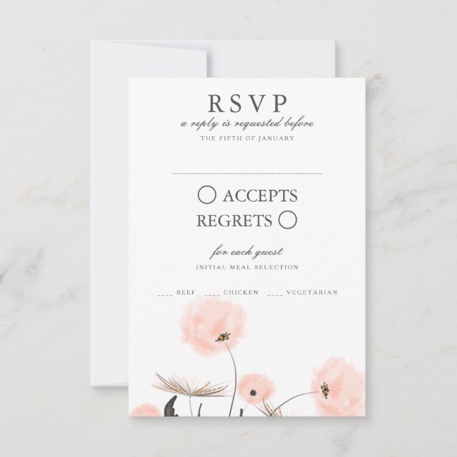 Cartão RSVP de Casamento Dandelion Peach Watercolo (Frente)