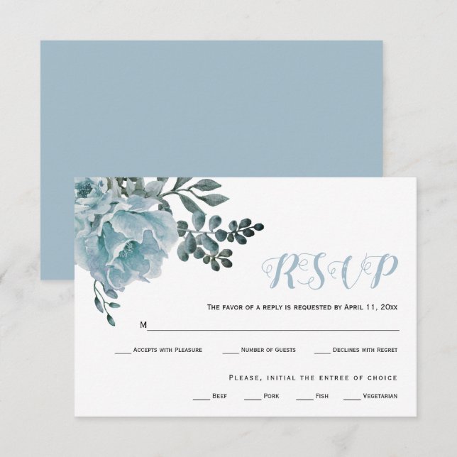 Cartão RSVP de casamento das flores azuis (Frente/Verso)