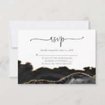 Cartão RSVP de Casamento de Agato Dourado Elegante
