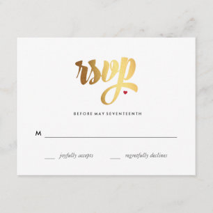 Cartão RSVP de Casamento de Amor Dourado