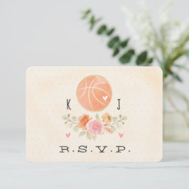 Cartão RSVP de Casamento de Amor e Basquete