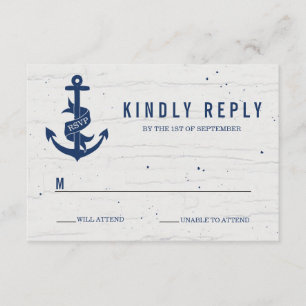 Cartão RSVP de Casamento de Âncora Russo / Marinho