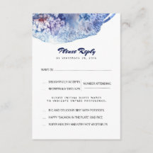 Cartão RSVP de Casamento de Aquarelas Azul e Púrpu
