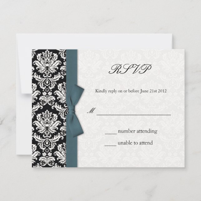 Cartão RSVP de Casamento de Arco Teal Damask (Frente)