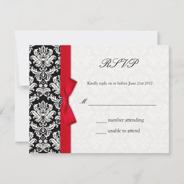 Cartão RSVP de Casamento de Arco Vermelho Damask (Frente)