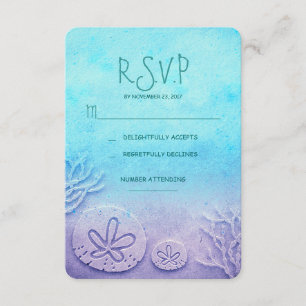 cartão RSVP de casamento de areia azul