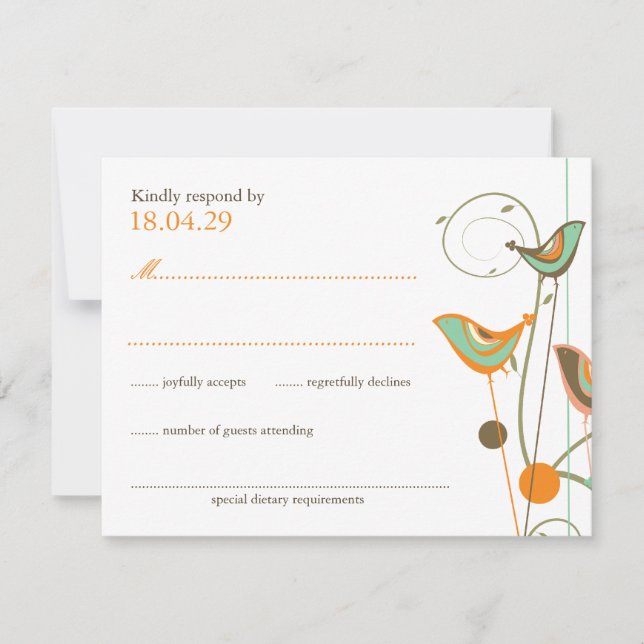 Cartão RSVP de Casamento de Aves e Sujãs de Verão  (Frente)
