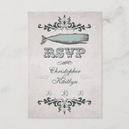 Cartão RSVP de Casamento de Baleia de Praia Vintag
