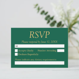 Cartão RSVP de Casamento de Beige do Ouro Verde Hu
