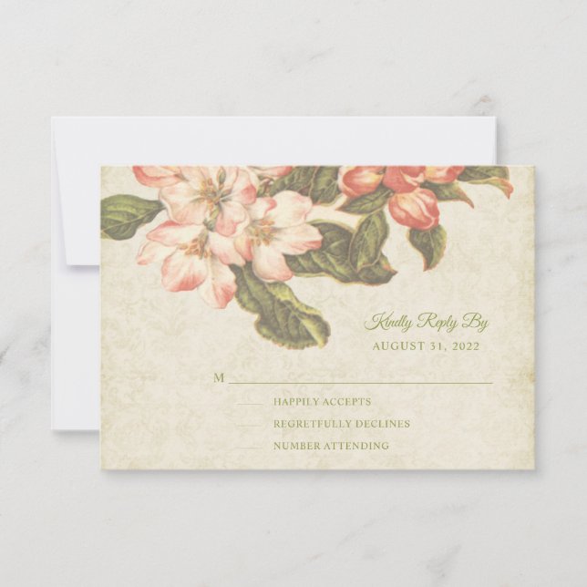 Cartão RSVP de Casamento de Blossom da Apple Vinta (Frente)
