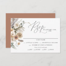 Cartão RSVP de Casamento de Boho Rustic Pampas Gra