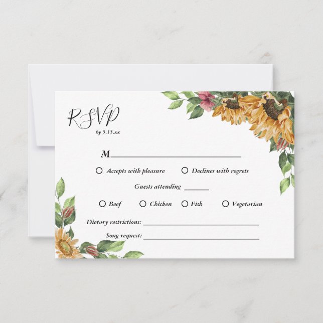 Cartão RSVP de Casamento de Boho Sunflower Complet (Frente)