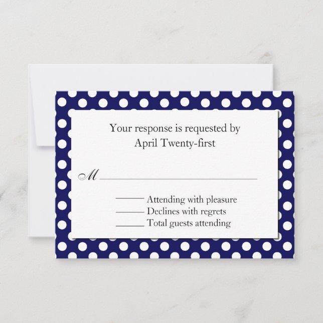Cartão RSVP de Casamento de Bolinhas Azul e Branco (Frente)