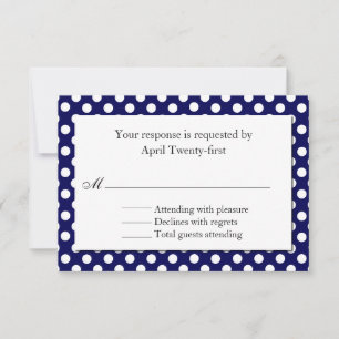 Cartão RSVP de Casamento de Bolinhas Azul e Branco